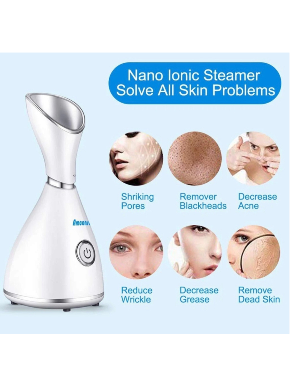 Amconsure Nano Ionic Facial Steamer One Size White Silver